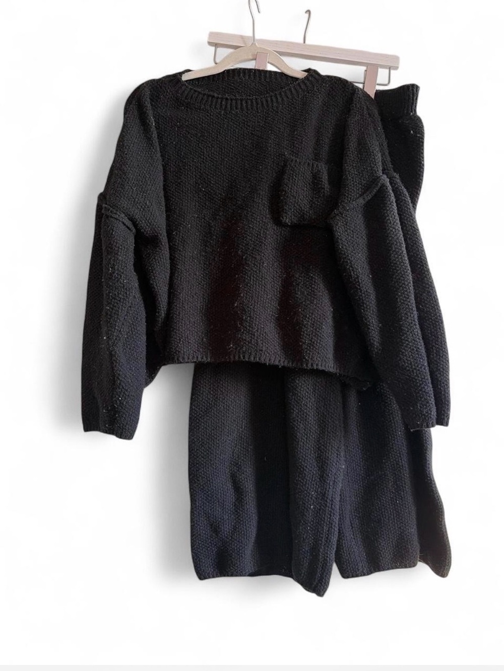 Black Knit Sweater & Wide-Leg Pants Set